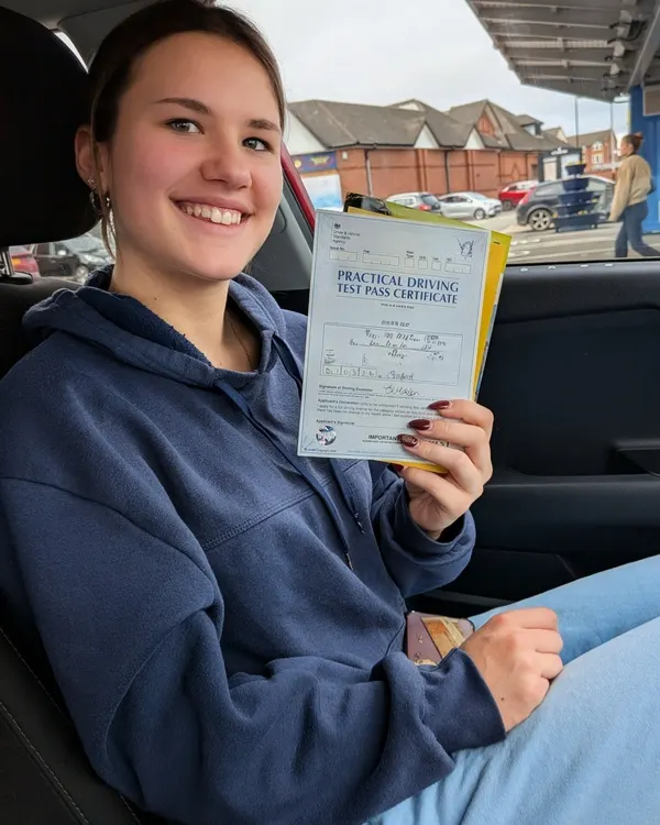 Happy learner after passing their practical driving test in Staffordshire
